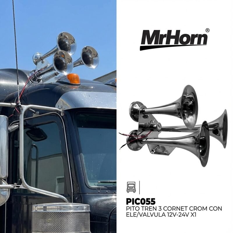 PIC055 PITO TREN 3 CORNET CROM CON ELE/VALVULA 12V-24V X1