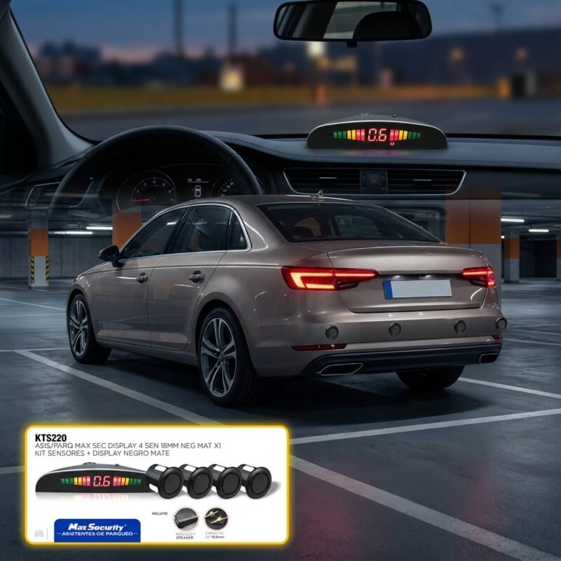 Kit Sensores de Reversa 4 Puntos Display LED Negro Mate